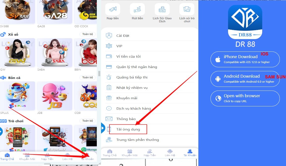 Quy trình tải app dr88 trên điện thoại